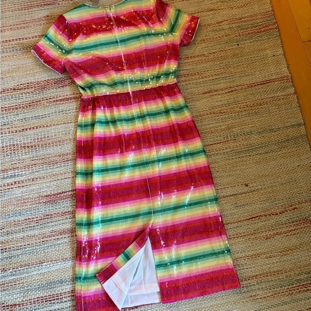 NWT J.CREW Watermelon colored striped sequin midi dress